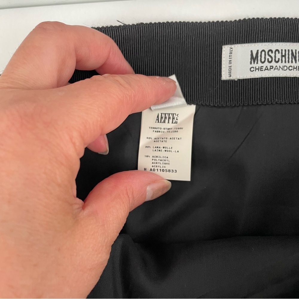 Moschino Wool Chic Mini Skirt Women’s 12 Metallic Green Pleated Croc Pattern - Picture 7 of 13